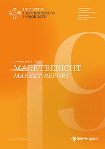 Deckblatt des Marktberichts der Initiative Unternehmensimmobilen 1. Halbjahr 2023