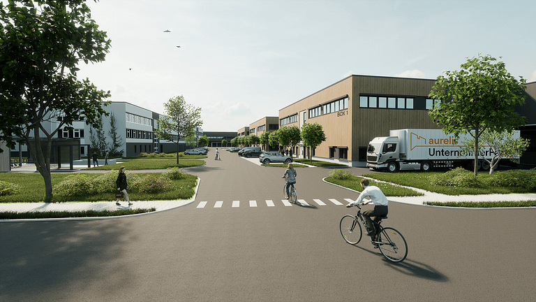 Visualisierung des Aurelis-UnternehmerParks in der Boxberger Straße in Berlin